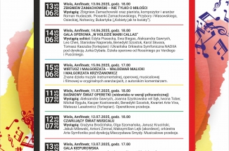 plakat zapraszający na wiślański festiwal opery i musicalu 2025